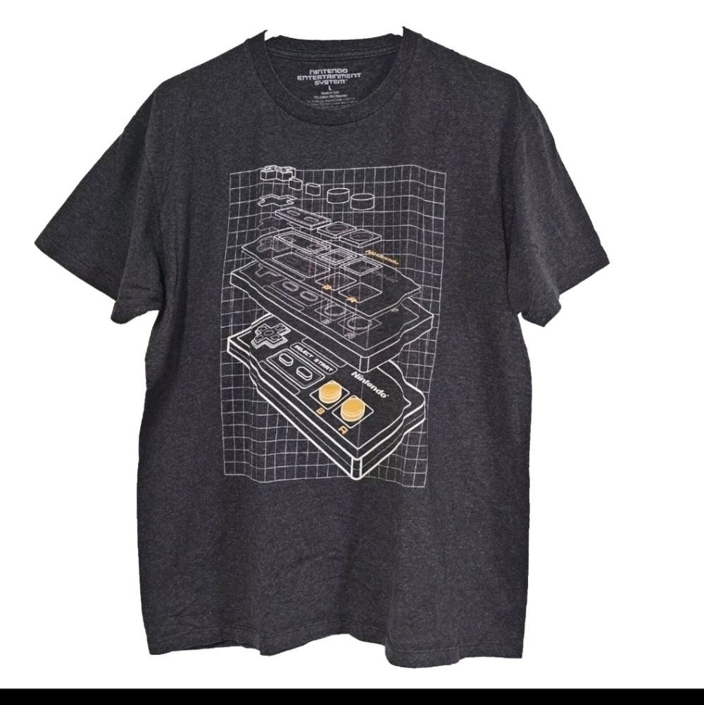 Nintendo Entertainment System Controller Men's Graphic Gray Large T-Shirt